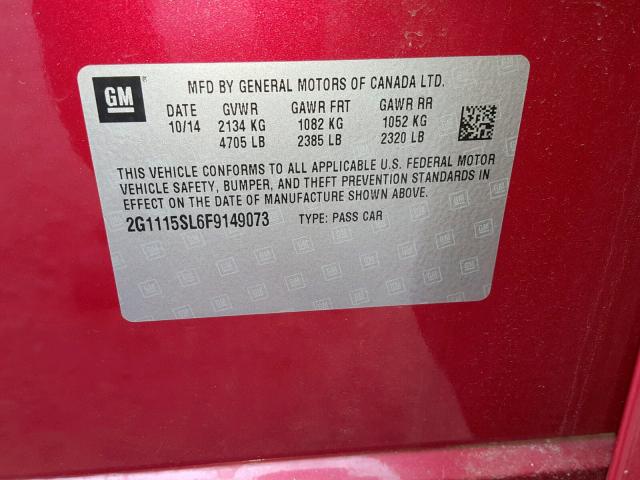 2G1115SL6F9149073 - 2015 CHEVROLET IMPALA LT 红色 照片 10