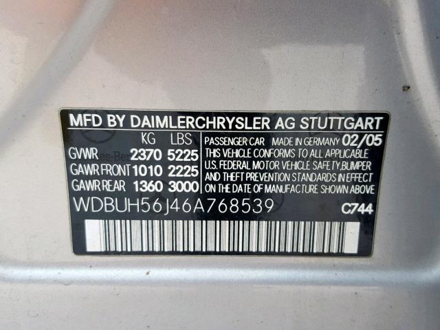 WDBUH56J46A768539 - 2006 MERCEDES-BENZ E 350 WAGO SILVER photo 10