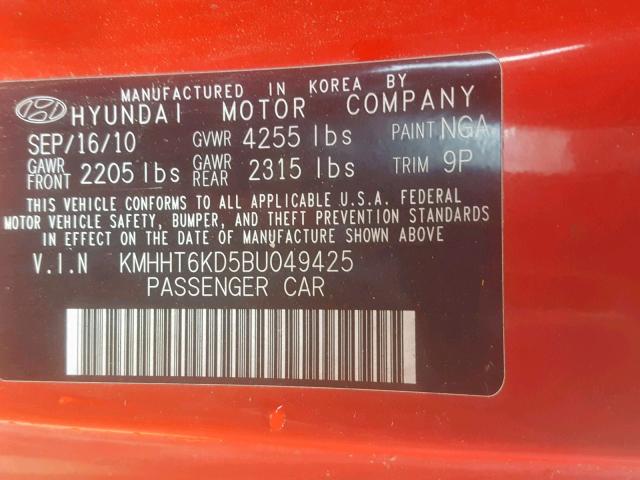 KMHHT6KD5BU049425 - 2011 HYUNDAI GENESIS CO RED photo 10