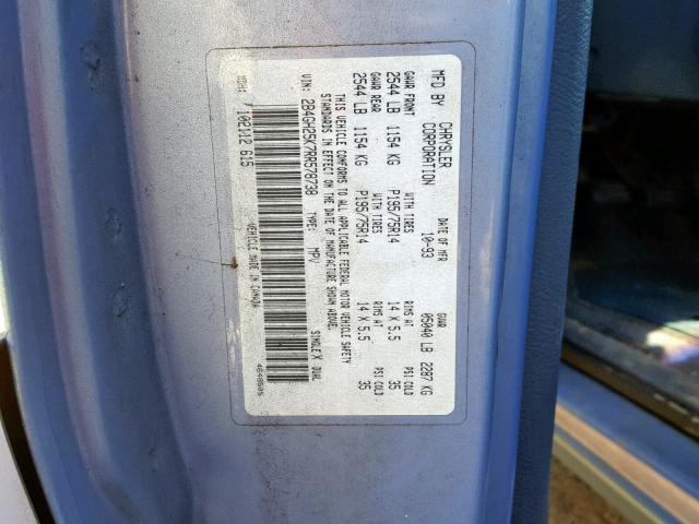 2B4GH25K7RR578738 - 1994 DODGE CARAVAN BLUE photo 10