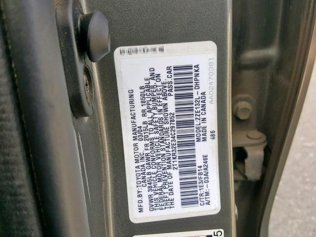 2T1KR32E34C297852 - 2004 TOYOTA COROLLA MA GRAY photo 10