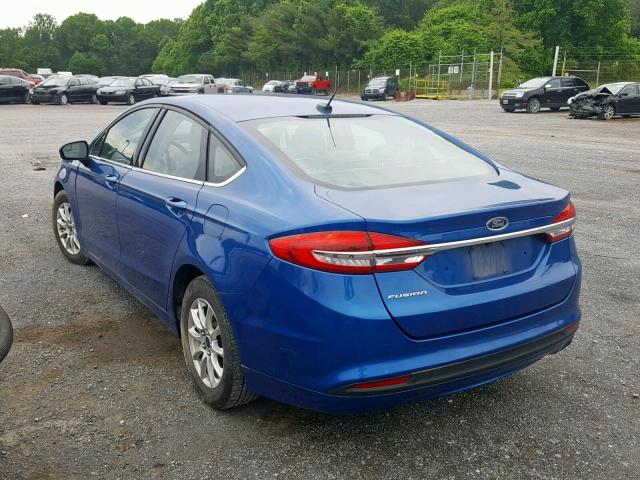 3FA6P0G72HR159385 - 2017 FORD FUSION S BLUE photo 3