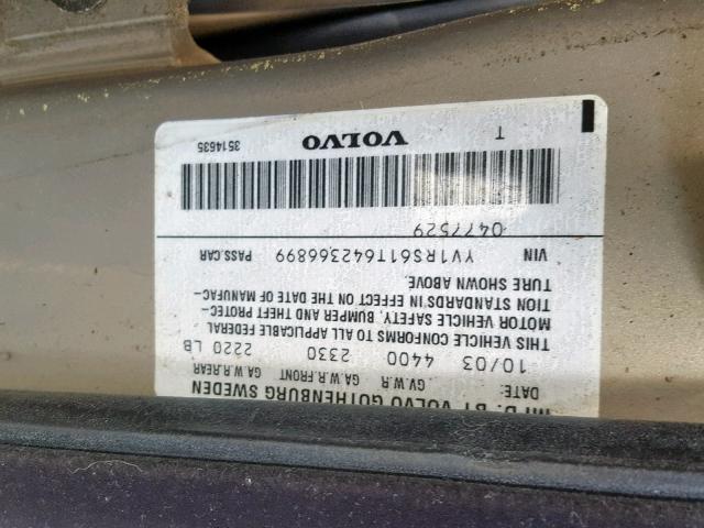 YV1RS61T642366899 - 2004 VOLVO S60 GOLD photo 10