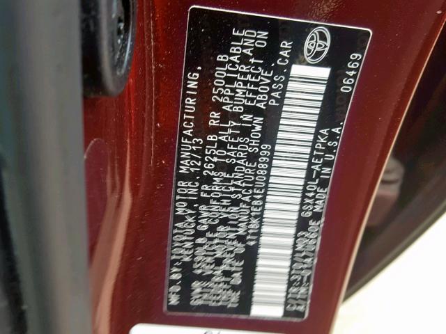 4T1BK1EB4EU088999 - 2014 TOYOTA AVALON BAS MAROON photo 10