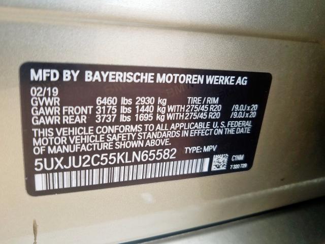 5UXJU2C55KLN65582 - 2019 BMW X5 XDRIVE50I  фото 10