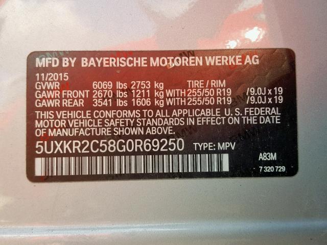 5UXKR2C58G0R69250 - 2016 BMW X5 SDRIVE3 SILVER photo 10