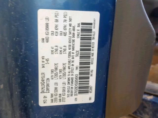 3D7KS28C45G850543 - 2005 DODGE RAM 2500 S Կապույտ լուսանկար 10