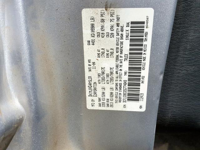 3D7LS38C65G774849 - 2005 DODGE RAM 3500 S SILVER photo 10