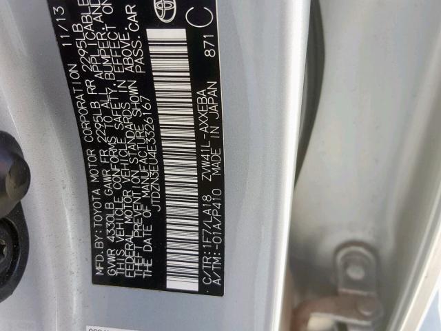 JTDZN3EU4E3326167 - 2014 TOYOTA PRIUS V SILVER photo 10