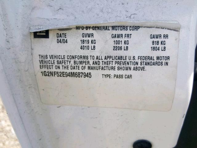 1G2NF52E94M687945 - 2004 PONTIAC GRAND AM S WHITE photo 10