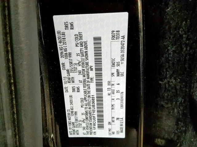 1FMCU0F71EUB36851 - 2014 FORD ESCAPE S BLACK photo 10