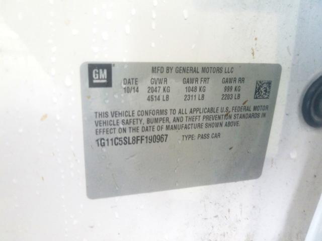 1G11C5SL8FF190967 - 2015 CHEVROLET MALIBU 1LT  照片 10