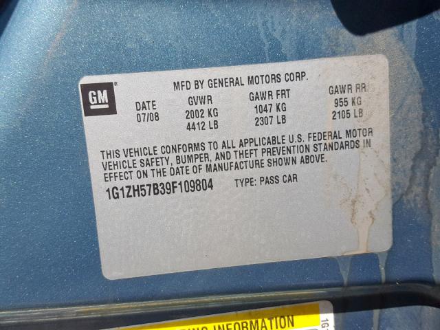 1G1ZH57B39F109804 - 2009 CHEVROLET MALIBU 1LT 青绿色 照片 10