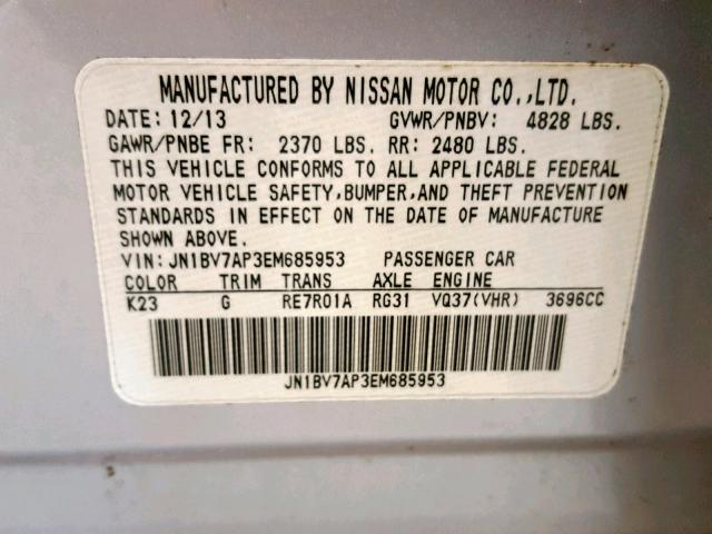 JN1BV7AP3EM685953 - 2014 INFINITI Q50 BASE SILVER photo 10