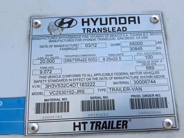 3H3V532C4DT183222 - 2013 HYUNDAI TRANSLEAD WHITE photo 10