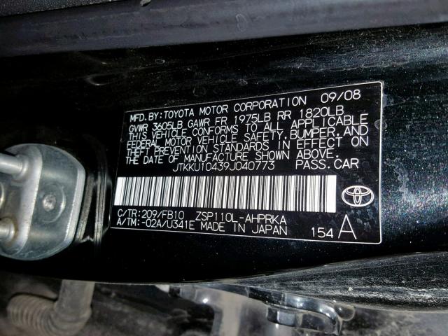 JTKKU10439J040773 - 2009 TOYOTA SCION XD BLACK photo 10