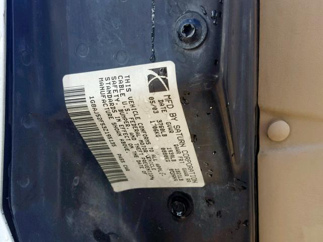1G8AJ52F53Z195135 - 2003 SATURN ION LEVEL WHITE photo 10