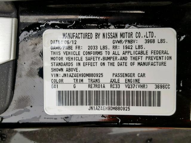 JN1AZ4EH9DM880925 - 2013 NISSAN 370Z BASE BLACK photo 10