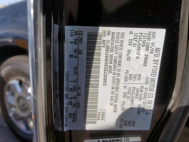 5LMEU68H03ZJ20803 - 2003 LINCOLN AVIATOR შავი ფოტო 10