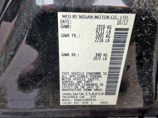 1N4AL3AP7DC154059 - 2013 NISSAN ALTIMA 2.5 BLACK photo 10