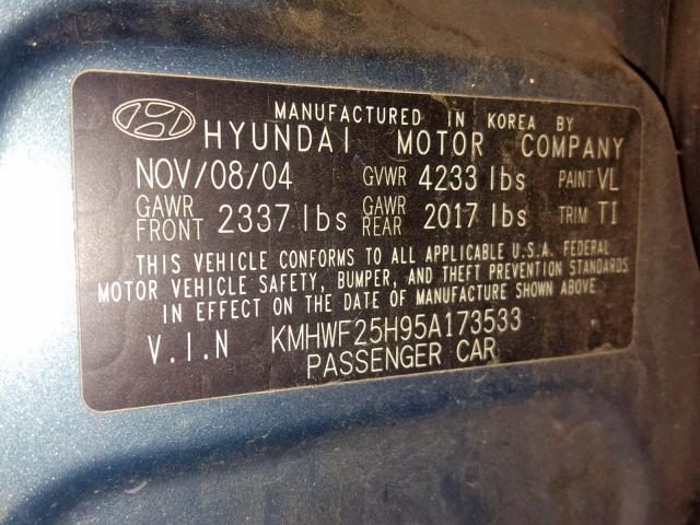 KMHWF25H95A173533 - 2005 HYUNDAI SONATA GL BLUE photo 10