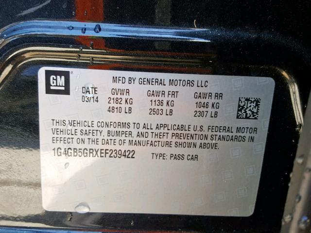 1G4GB5GRXEF239422 - 2014 BUICK LACROSSE CHARCOAL photo 10