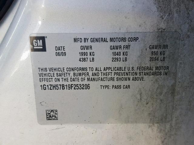 1G1ZH57B19F253206 - 2009 CHEVROLET MALIBU 1LT 银色 照片 10