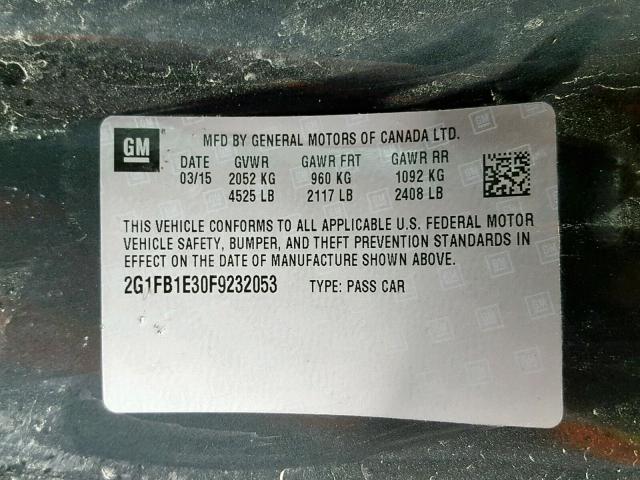 2G1FB1E30F9232053 - 2015 CHEVROLET CAMARO LS GRAY photo 10