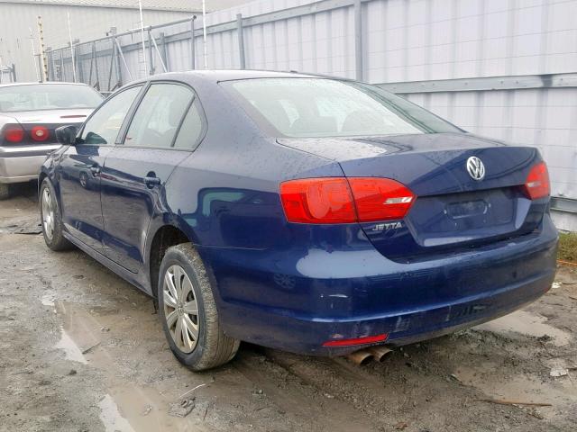 3VW2K7AJ0BM331838 - 2011 VOLKSWAGEN JETTA BASE BLUE photo 3