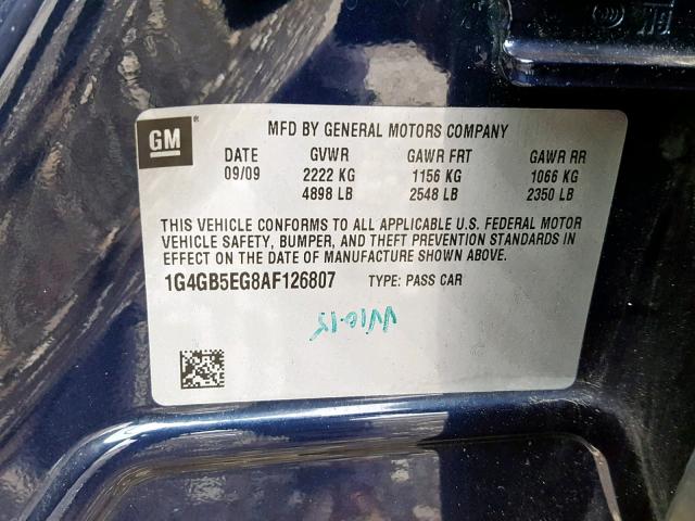 1G4GB5EG8AF126807 - 2010 BUICK LACROSSE C BLUE photo 10