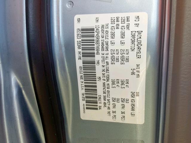 1D4GP45R96B709048 - 2006 DODGE CARAVAN SX BLUE photo 10