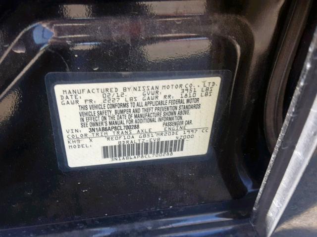 3N1AB6AP8CL700288 - 2012 NISSAN SENTRA 2.0 BLACK photo 10