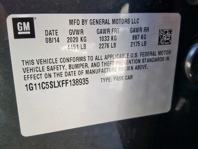 1G11C5SLXFF138935 - 2015 CHEVROLET MALIBU 1LT 石墨色 照片 10