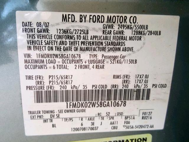 1FMDK02W58GA10678 - 2008 FORD TAURUS X S GREEN photo 10