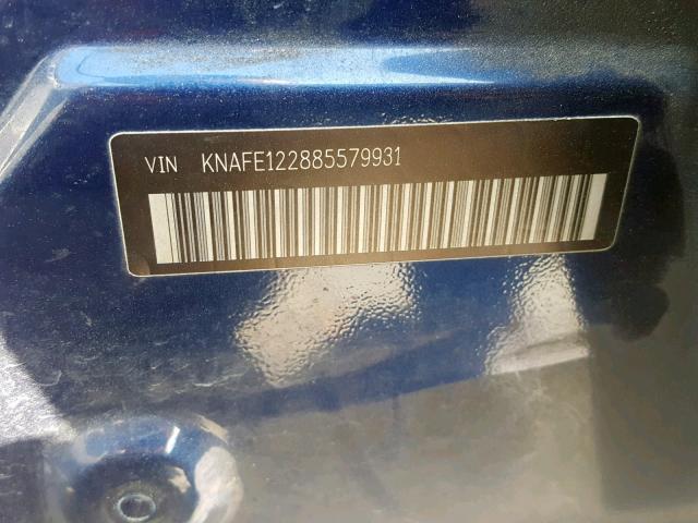 KNAFE122885579931 - 2008 KIA SPECTRA EX BLUE photo 10