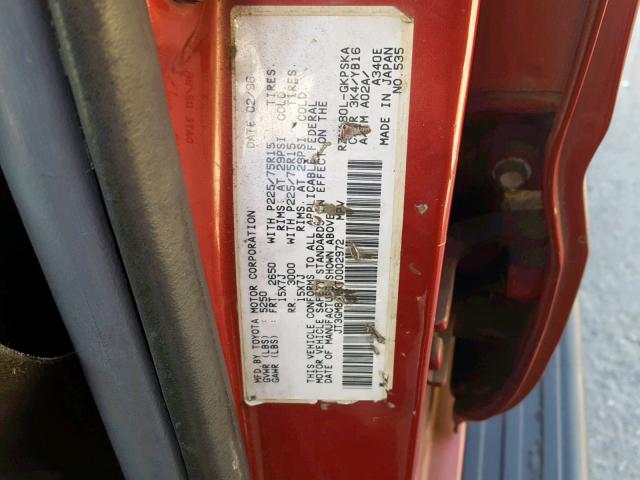 JT3GM84RXT0002972 - 1996 TOYOTA 4RUNNER RED photo 10