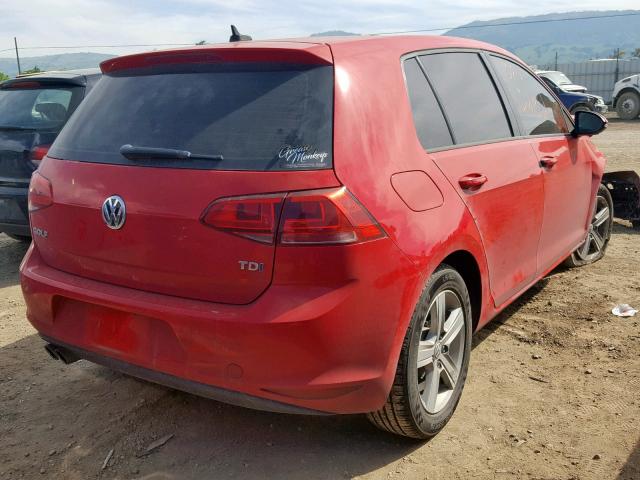 3VW2A7AUXFM089823 - 2015 VOLKSWAGEN GOLF TDI RED photo 4