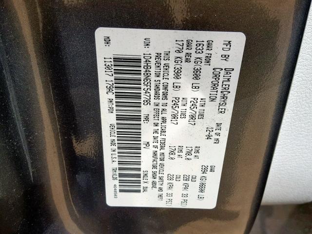 1D4HB48N65F547785 - 2005 DODGE DURANGO SL GRAY photo 10