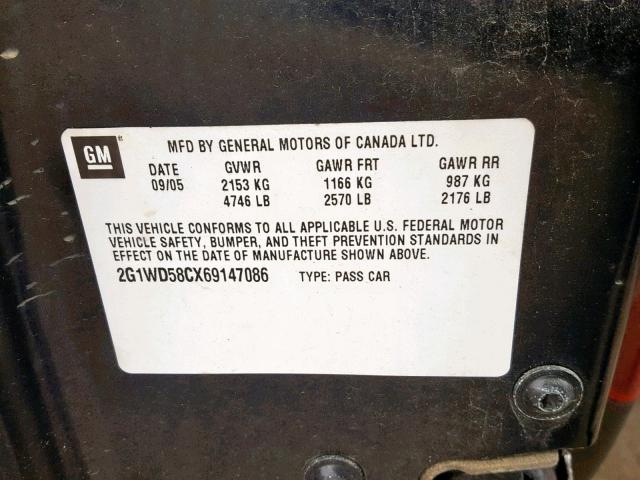 2G1WD58CX69147086 - 2006 CHEVROLET IMPALA SUP 黑色 照片 10