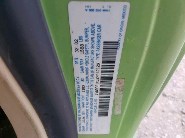 3VWDD21C12M442129 - 2002 VOLKSWAGEN NEW BEETLE მწვანე ფოტო 10