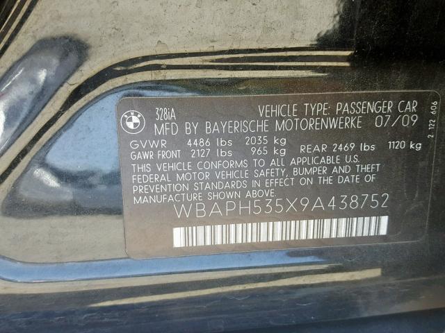 WBAPH535X9A438752 - 2009 BMW 328 I SULE BLACK photo 10