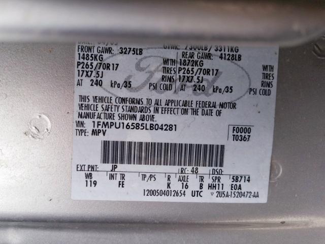 1FMPU16585LB04281 - 2005 FORD EXPEDITION XLT  photo 10