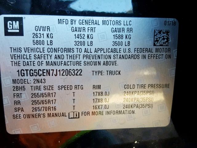 1GTG5CEN7J1206322 - 2018 GMC CANYON SLE BLACK photo 10