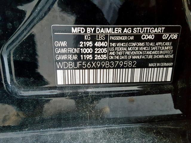 WDBUF56X99B379582 - 2009 MERCEDES-BENZ E 350 BLACK photo 10