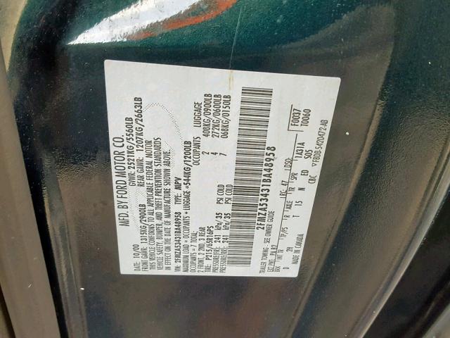 2FMZA53431BA48958 - 2001 FORD WINDSTAR S GREEN photo 10