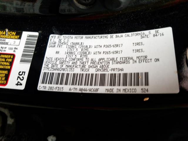 3TMCZ5AN8GM031353 - 2016 TOYOTA TACOMA DOUBLE CAB  照片 10