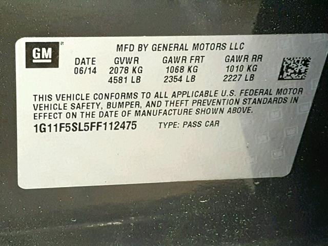 1G11F5SL5FF112475 - 2015 CHEVROLET MALIBU LTZ CHARCOAL photo 10