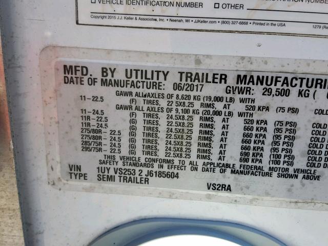 1UYVS2532J6185604 - 2018 UTILITY TRAILER WHITE photo 10