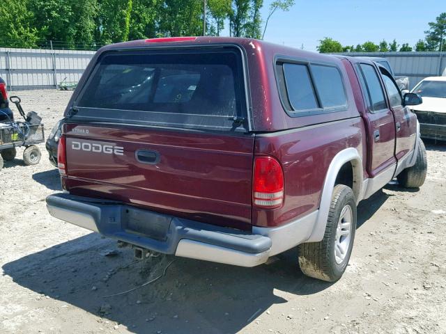 1B7HL48N22S569781 - 2002 DODGE DAKOTA QUA BURGUNDY photo 4