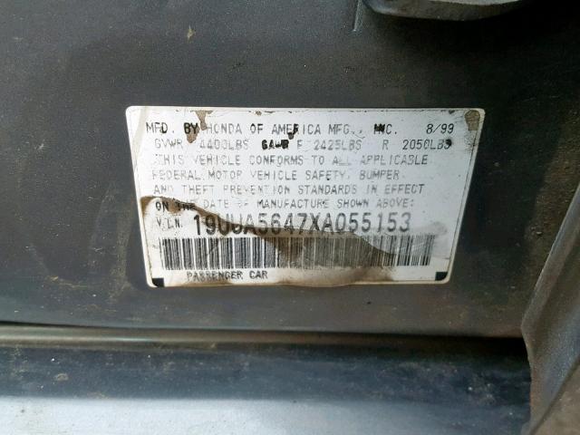 19UUA5647XA055153 - 1999 ACURA 3.2TL GRAY photo 10